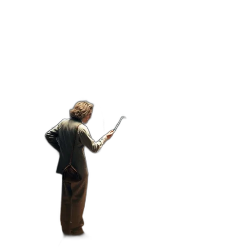 staff, jacket, weapon, hair, 3d render, concept art, pixel art, photorealistic transparent PNG cut-out