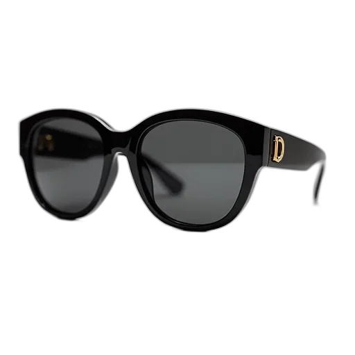 3d render, dark, pair, black, sunglasses, gold, accents, temples transparent PNG cut-out