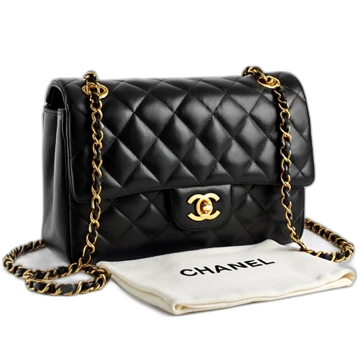 black, chanel, quilted, leather, handbag, gold, chain, straps transparent PNG cut-out