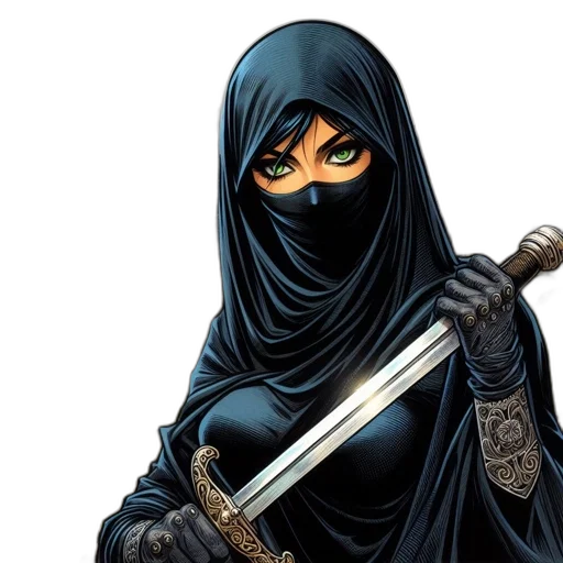 sword, weapon, comic book art, fantasy art, concept art, pixel art, cloaked, figure transparent PNG cut-out