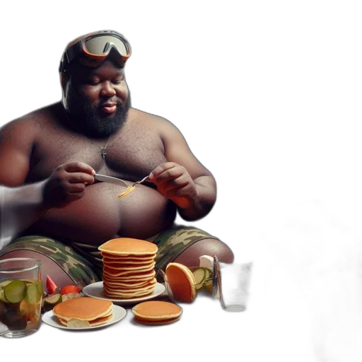 food, concept art, photorealistic, 3d render, man, beard, wears, camo transparent PNG cut-out