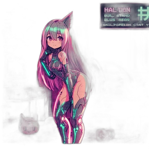robot, dress, creature, hair, cyberpunk, anime, concept art, pixel art transparent PNG cut-out