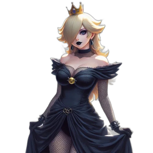 dress, crown, concept art, fantasy art, pixel art, anime, dark, golden transparent PNG cut-out