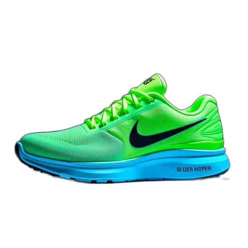shoes, 3d render, photorealistic, green, neon, latest, nike, hyper transparent PNG cut-out