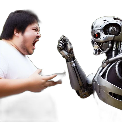 robot, creature, concept art, 3d render, cyberpunk, man, white, shirt transparent PNG cut-out