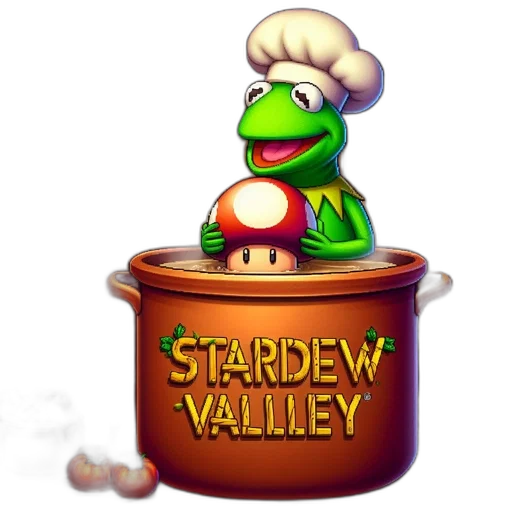 food, staff, pixel art, 3d render, concept art, fantasy art, kermit, frog transparent PNG cut-out