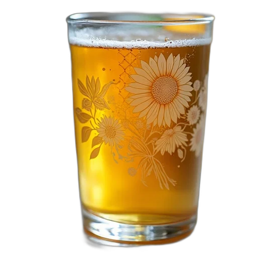food, crown, bottle, flower, photorealistic, golden, close-up, glass transparent PNG cut-out