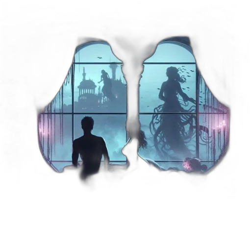 robot, mask, concept art, vaporwave, pixel art, cyberpunk, fog, underwater transparent PNG cut-out