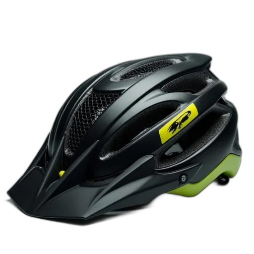 close-up, image, black, bicycle, helmet, yellow, logo, side transparent PNG cut-out