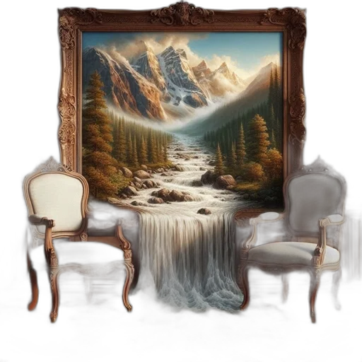 furniture, fantasy art, oil painting, concept art, photorealistic, forest, snow, fog transparent PNG cut-out