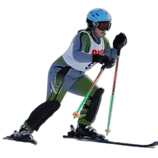 skier, green, gray, outfit, navigating, course, orange, cones transparent PNG cut-out