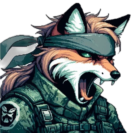 mask, animal, jacket, staff, pixel art, concept art, comic book art, cyberpunk transparent PNG cut-out