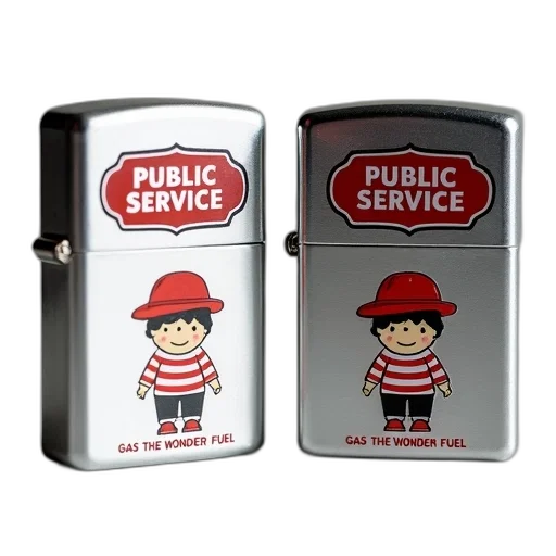 two, identical, silver, lighters, public, service, logo, top transparent PNG cut-out