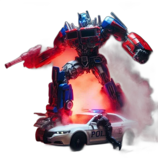 robot, car, weapon, concept art, 3d render, fire, outer space, intense transparent PNG cut-out
