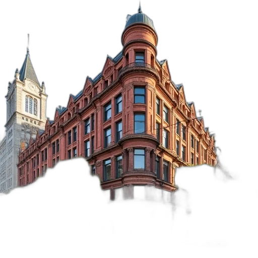 building, photorealistic, 3d render, concept art, city street, large, corner, flinders transparent PNG cut-out