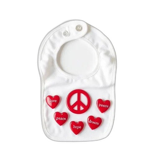 white, baby, bib, peace, sign, design, center, surrounded transparent PNG cut-out