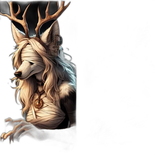 animal, creature, staff, mask, concept art, fantasy art, 3d render, watercolor transparent PNG cut-out