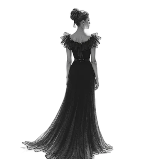 dress, crown, jewelry, concept art, fantasy art, photorealistic, pencil sketch, dark transparent PNG cut-out