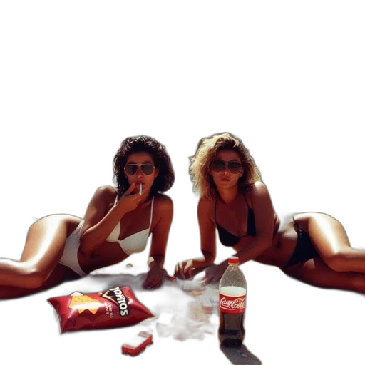 food, photorealistic, concept art, vaporwave, 3d render, neon lights, beach, fire transparent PNG cut-out
