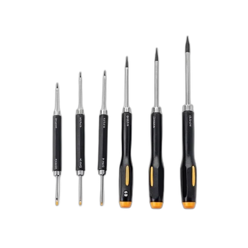 staff, set, six, precision, screwdrivers, black, silver, handles transparent PNG cut-out