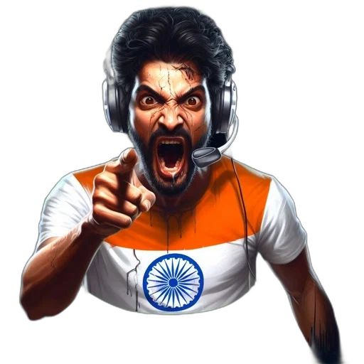 pixel art, cartoon, concept art, comic book art, angry, man, indian, flag transparent PNG cut-out