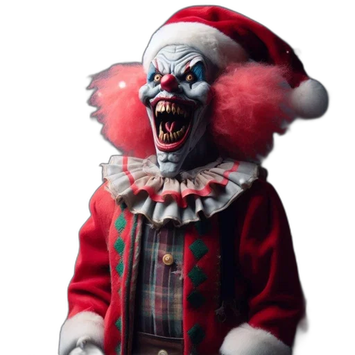 3d render, concept art, eerie, festive, santa, clown, character, stands transparent PNG cut-out