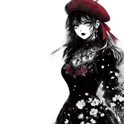 dress, hat, flower, crown, fantasy art, anime, concept art, comic book art transparent PNG cut-out