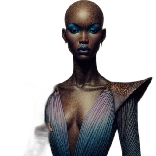 dress, jewelry, robot, mask, concept art, fantasy art, cyberpunk, 3d render transparent PNG cut-out