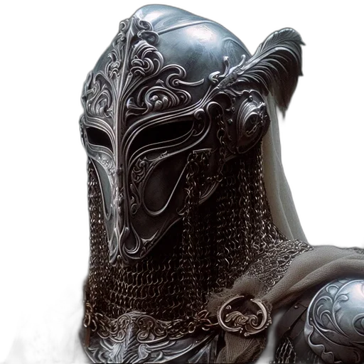 mask, face, sword, concept art, fantasy art, photorealistic, ornate, metallic transparent PNG cut-out