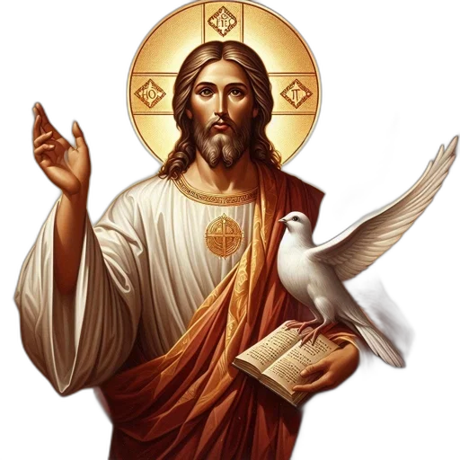 photorealistic, pixel art, iconic, figure, jesus, christ, halo, above transparent PNG cut-out