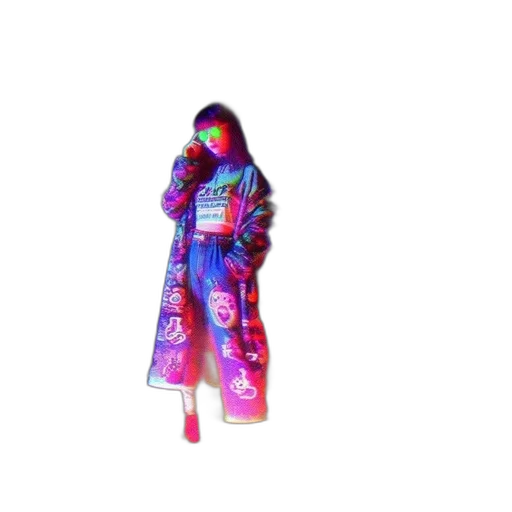 jacket, dress, umbrella, robot, vaporwave, 3d render, cyberpunk, concept art transparent PNG cut-out