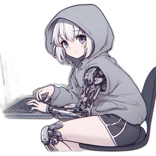 robot, weapon, jacket, staff, cyberpunk, anime, concept art, pixel art transparent PNG cut-out