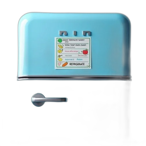 furniture, blue, refrigerator, label, top, reads, room, temperature transparent PNG cut-out