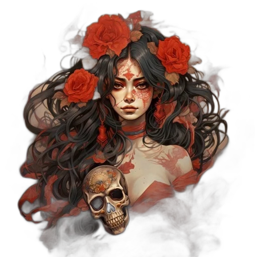 crown, face, flower, mask, fantasy art, pixel art, concept art, watercolor transparent PNG cut-out
