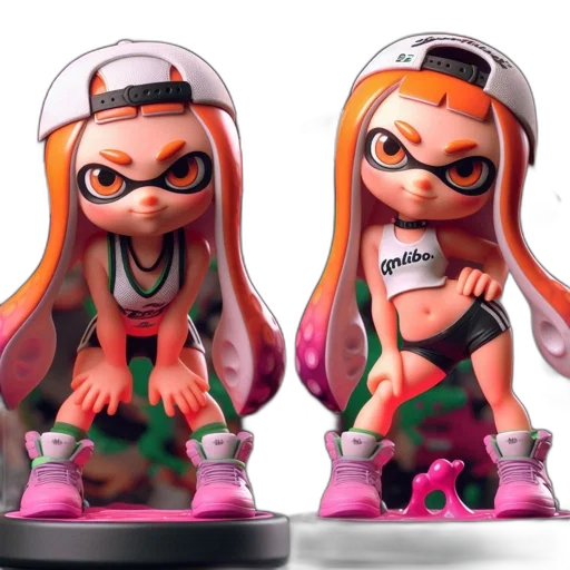 concept art, 3d render, two, animated, female, characters, long, orange transparent PNG cut-out
