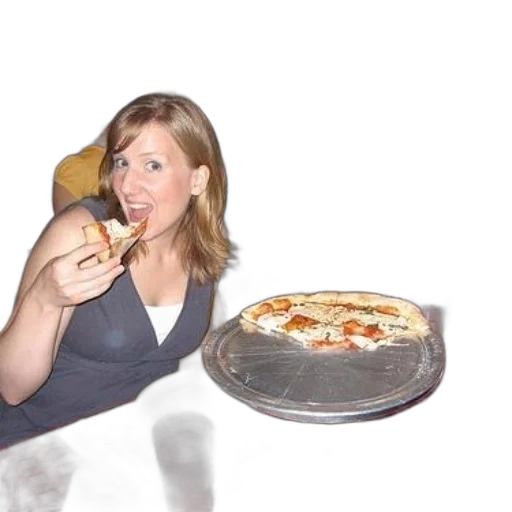 food, 3d render, woman, eating, pizza, restaurant, brick, wall transparent PNG cut-out
