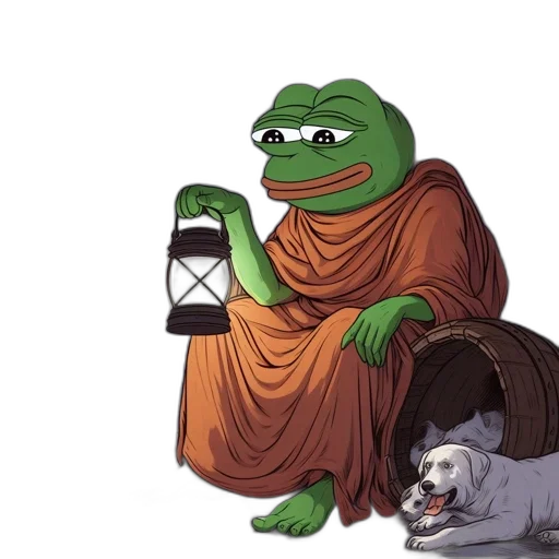 dress, cartoon, depiction, pepe, frog, clad, orange, robe transparent PNG cut-out