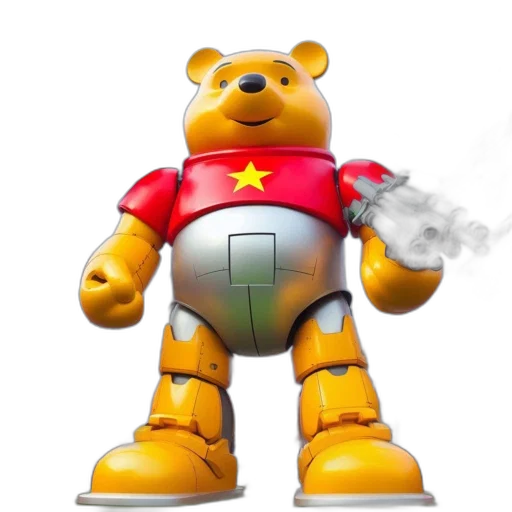 robot, 3d render, concept art, winnie, pooh, statue, dressed, red transparent PNG cut-out