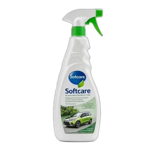 bottle, car, white, green, nozzle, labeled, softcare, shown transparent PNG cut-out
