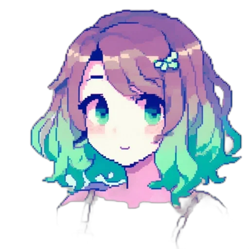 face, staff, hair, creature, pixel art, anime, vaporwave, cartoon transparent PNG cut-out