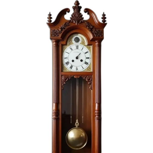 furniture, jewelry, 3d render, photorealistic, vintage, wooden, grandfather, clock transparent PNG cut-out