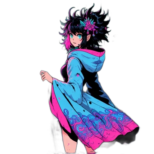 dress, creature, mask, jacket, concept art, anime, vaporwave, fantasy art transparent PNG cut-out