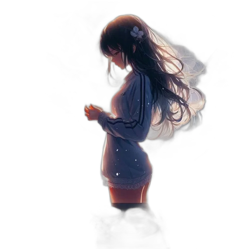 dress, staff, hair, concept art, anime, fantasy art, pixel art, fog transparent PNG cut-out