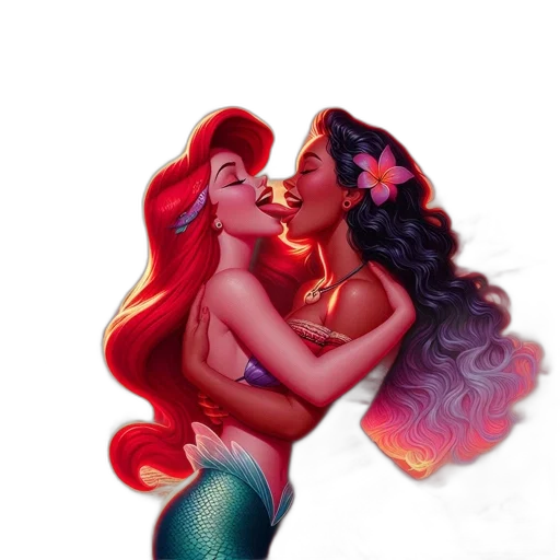 fantasy art, concept art, comic book art, watercolor, underwater, fire, two, mermaid transparent PNG cut-out