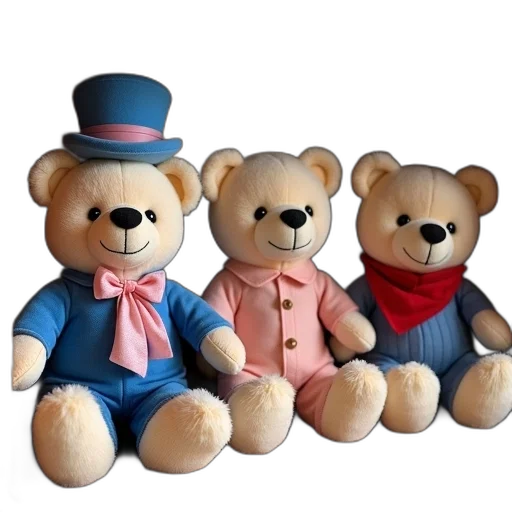 3d render, collection, plush, toys, including, bear, wearing, top transparent PNG cut-out
