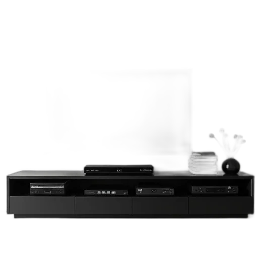 3d render, monochrome, sleek, black, entertainment, center, flat-screen, top transparent PNG cut-out