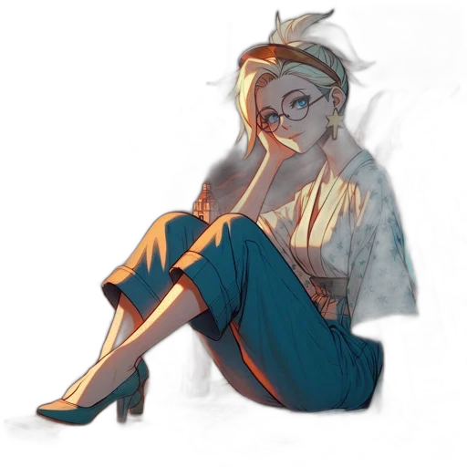 dress, shoes, staff, jacket, concept art, watercolor, fantasy art, anime transparent PNG cut-out