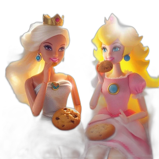 3d render, concept art, photorealistic, vaporwave, two, regally, attired, dolls transparent PNG cut-out