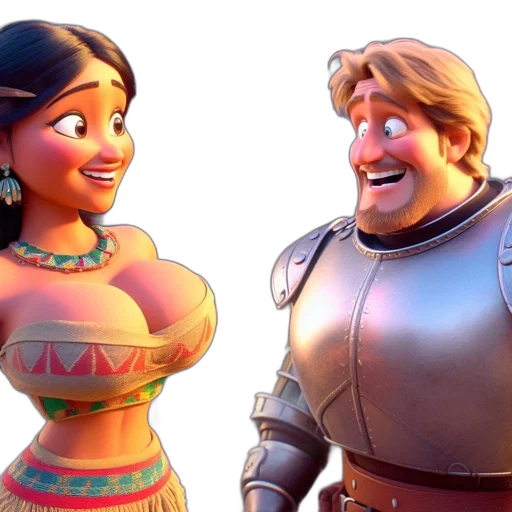 3d render, concept art, fantasy art, photorealistic, two, animated, characters, depicted transparent PNG cut-out