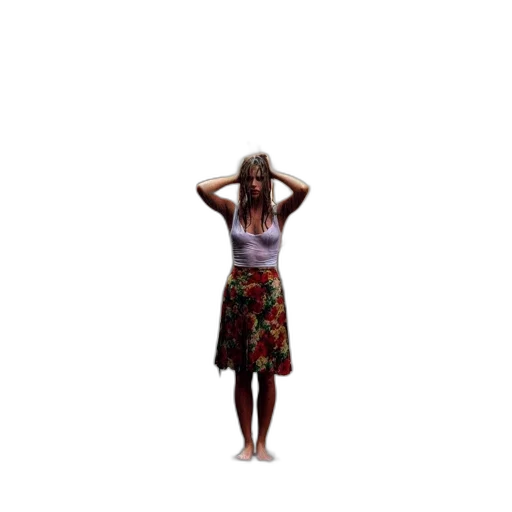 dress, hair, creature, jacket, pixel art, 3d render, concept art, rainy transparent PNG cut-out